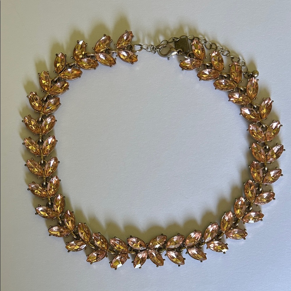 Authentic Noir Jewelry Champagne Crystal Leaf Statement Choker Necklace